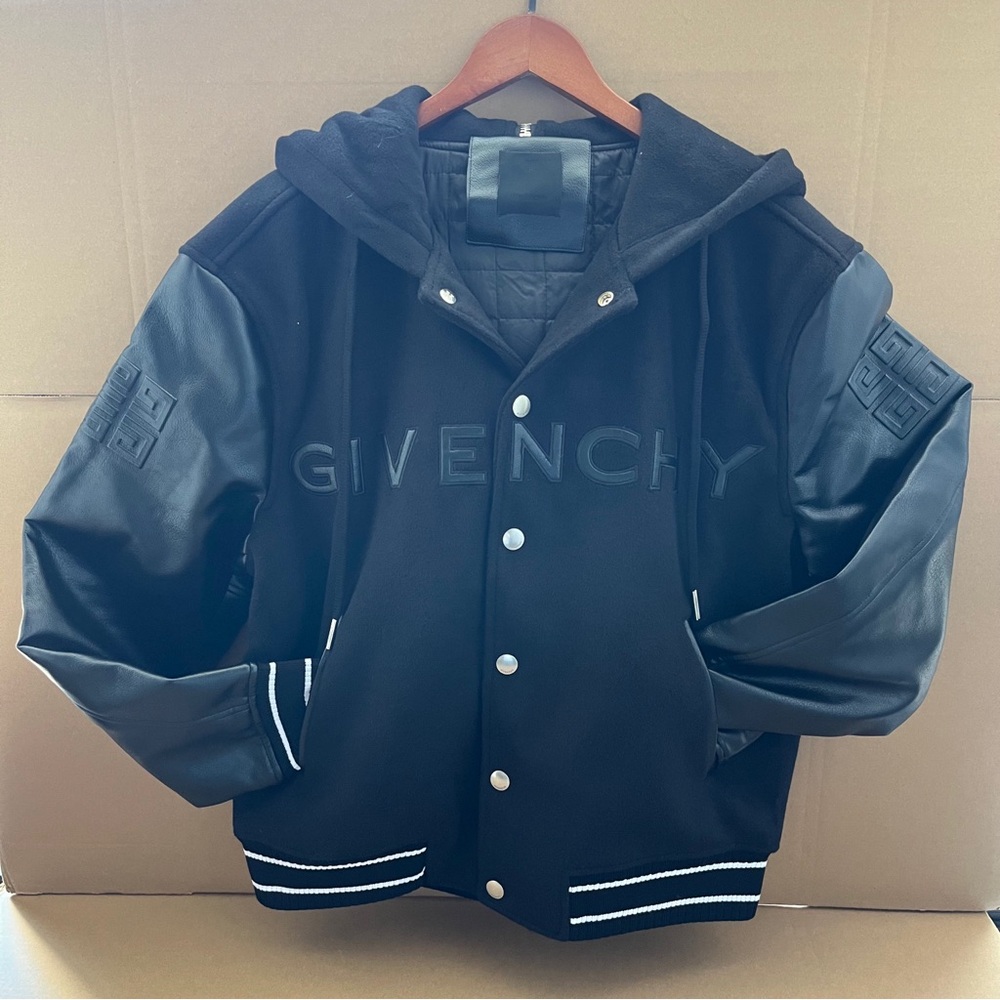 Givenchy Black Hooded Varsity Jacket with Embossed Logo